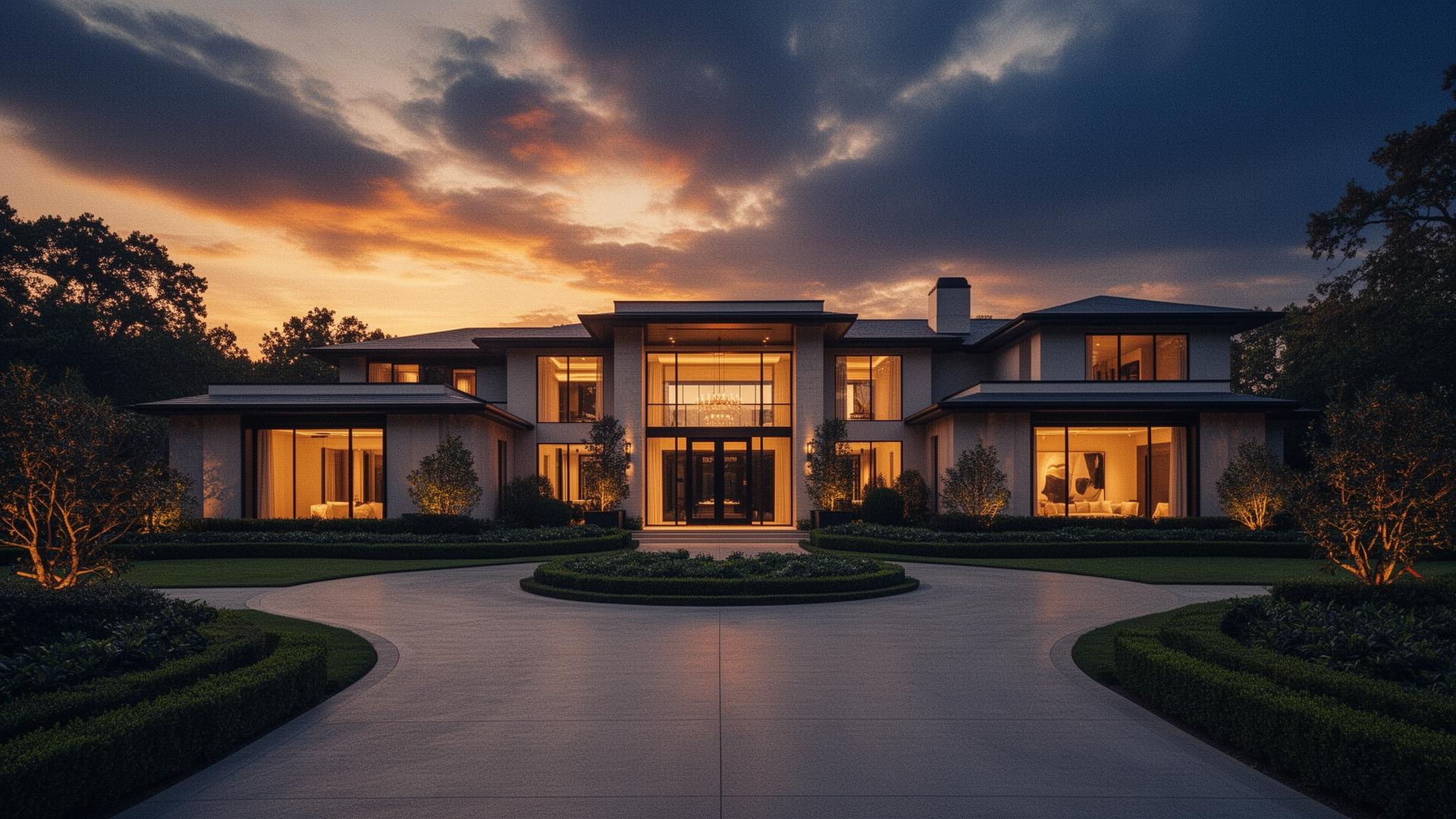 Modern luxury home at twilight